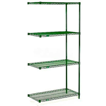 Nexel Poly-Green, 4 Tier, Wire Shelving Add-On Unit, 30W x 21D x 86H A21308G
